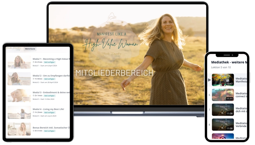 Vorschau Mitgliederbereich: Das erwartet dich im Onlinekurs Manifest like a High-Value Woman